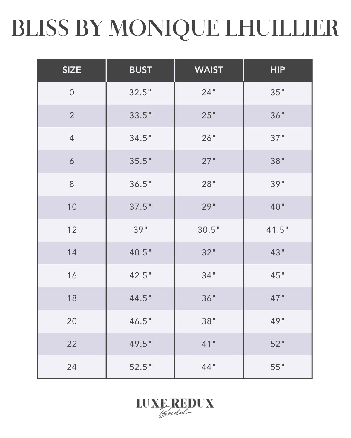 Bliss by Monique Lhuillier BL23108 - Size 12 Size Chart