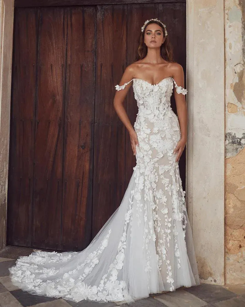 front of calla blanche angela ivory and nude lace fitted wedding dress with a sweetheart neckline