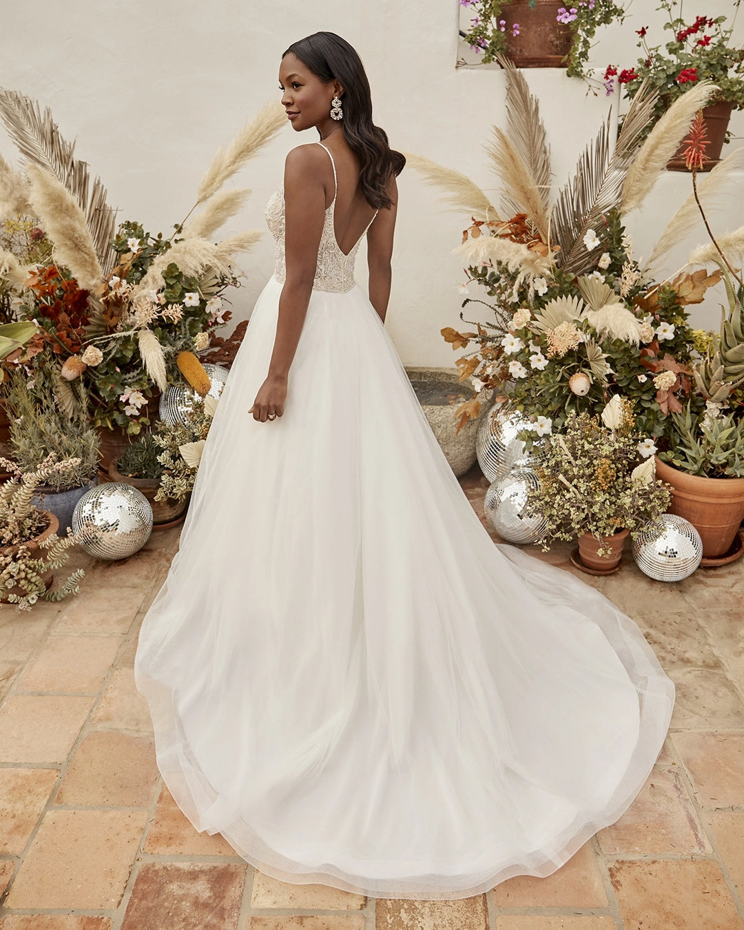 full back of casablanca emerald ivory tulle a-line wedding dress with a beaded bodice