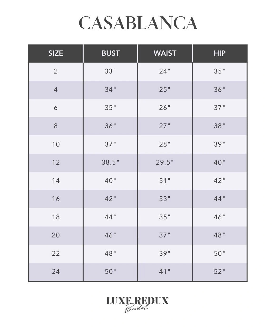 Beloved by Casablanca Dylan - Size 22C Size Chart