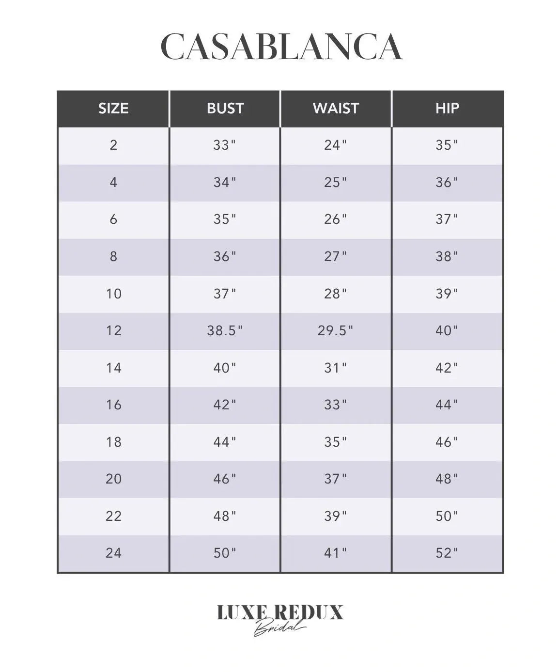 Casablanca 2482 - Size 22 Size Chart