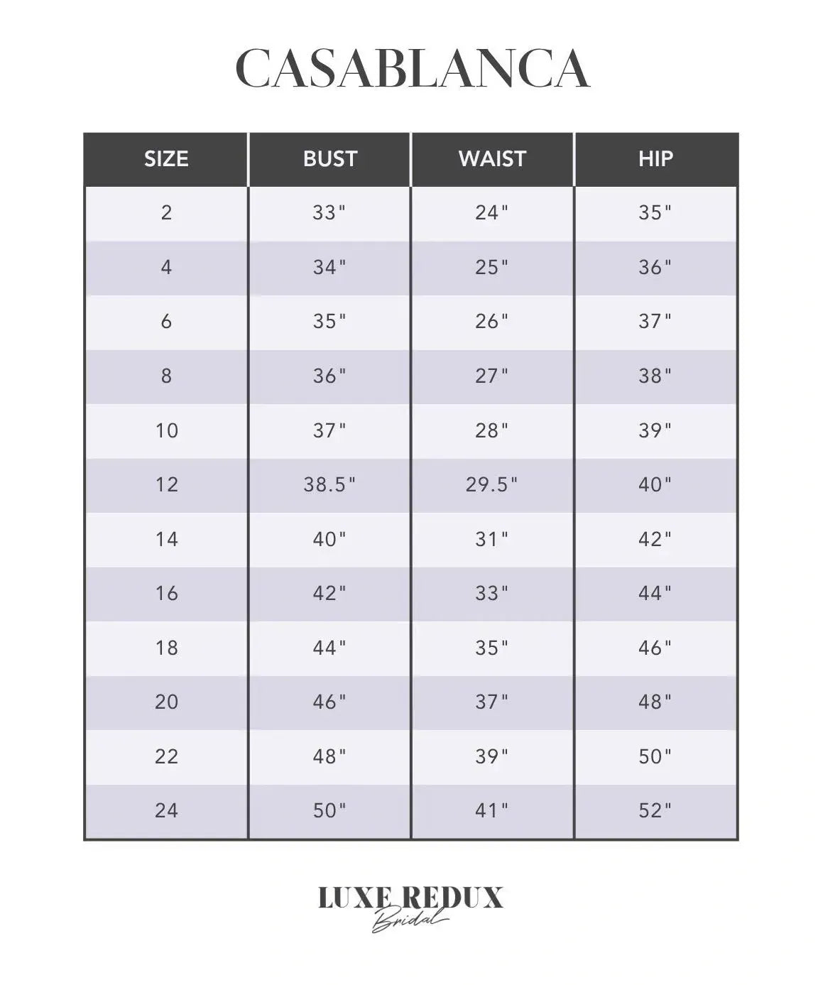 Casablanca Rhode 2494 - Size 14 Size Chart