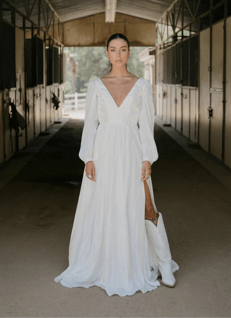 Empire Waist Wedding Dress Deep V Neck Chiffon Dress A-Line V-Neck Long Sleeves Chiffon Empire Waist Wedding Dress Deep V Neck Chiffon Dress A-Line V-Neck Long Sleeves Chiffon