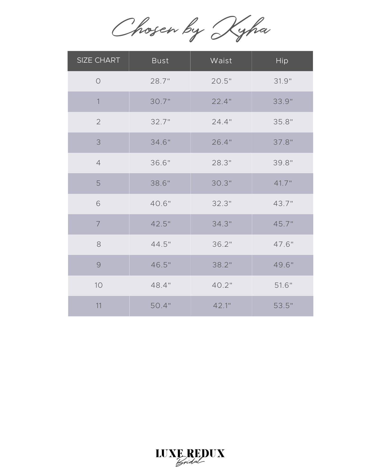 Chosen by Kyha Margot - Size 5 Size Chart