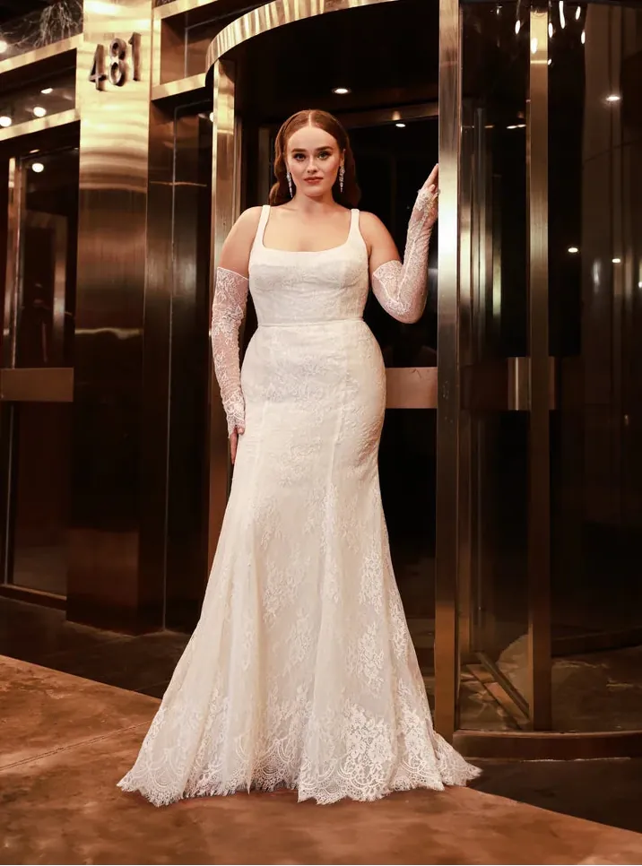 full front of dany girl celeste ivory lace fitted wedding dress with matching long sleeves