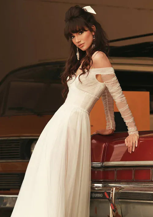 full front of dany tabet gena ivory tulle long sleeves