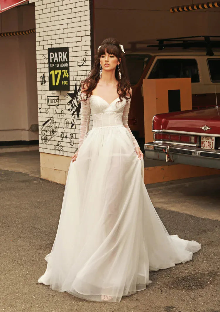 full front of dany tabet gena ivory tulle long sleeves