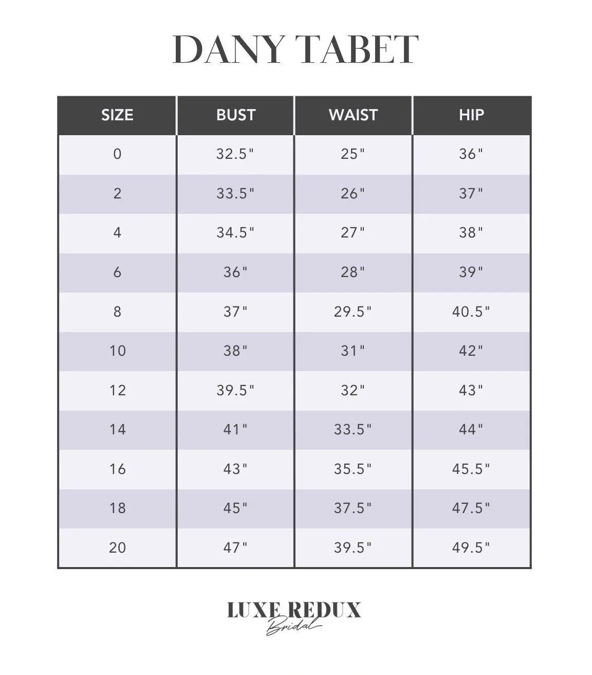 Dany Tabet Saussey + Overskirt - Size 8 Size Chart