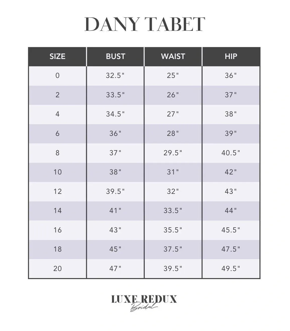 Dany Tabet Thaisa + Overskirt - Size 12 Size Chart