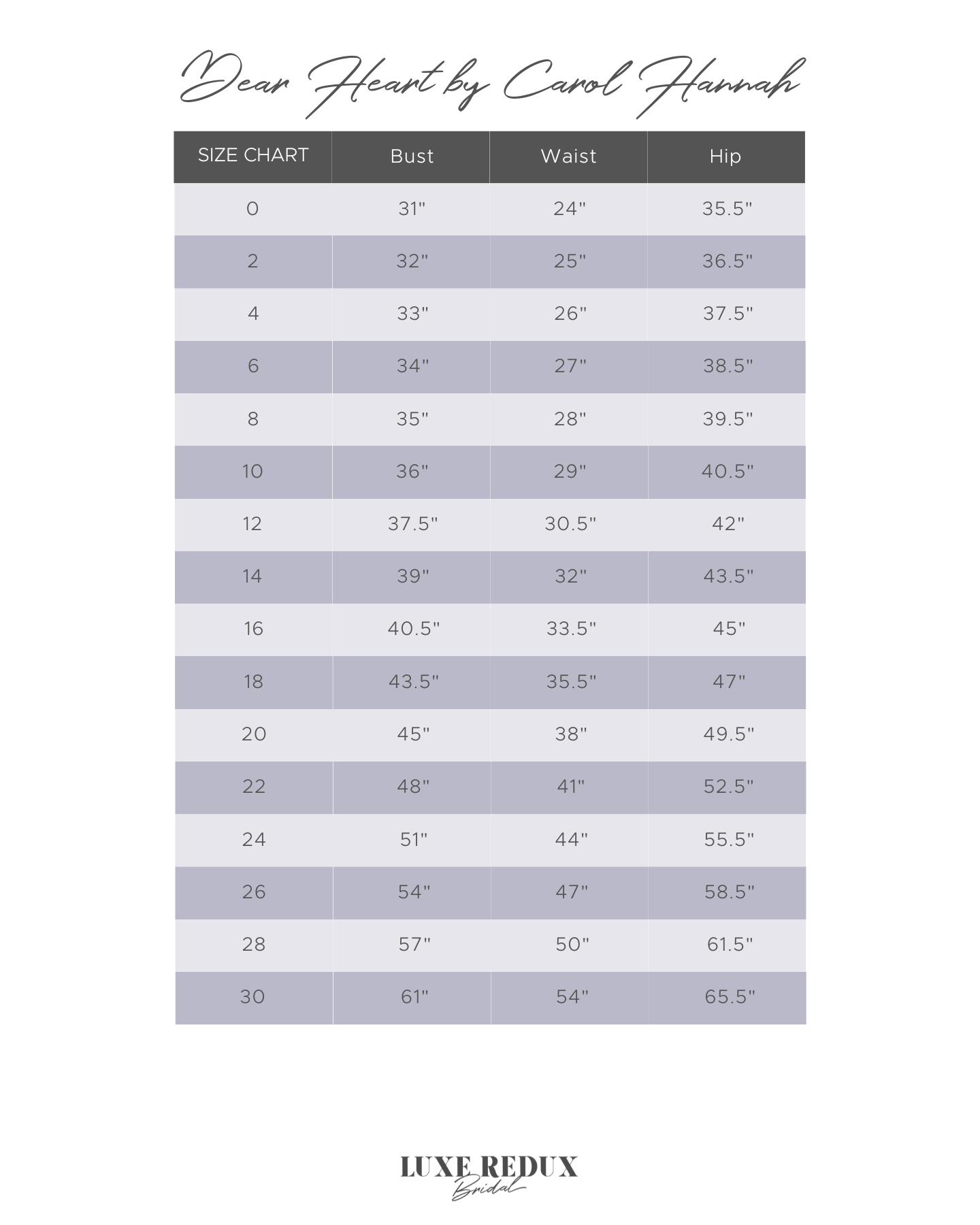 Dear Heart by Carol Hannah Harper - Size 10 Size Chart