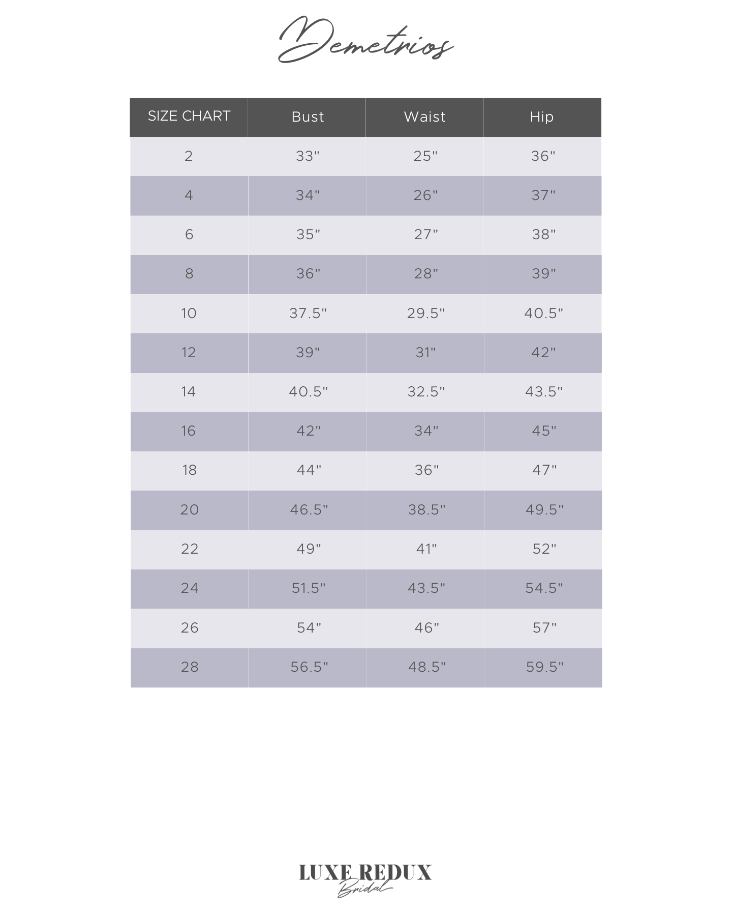 Demetrios 8169 - Size 16 Size Chart