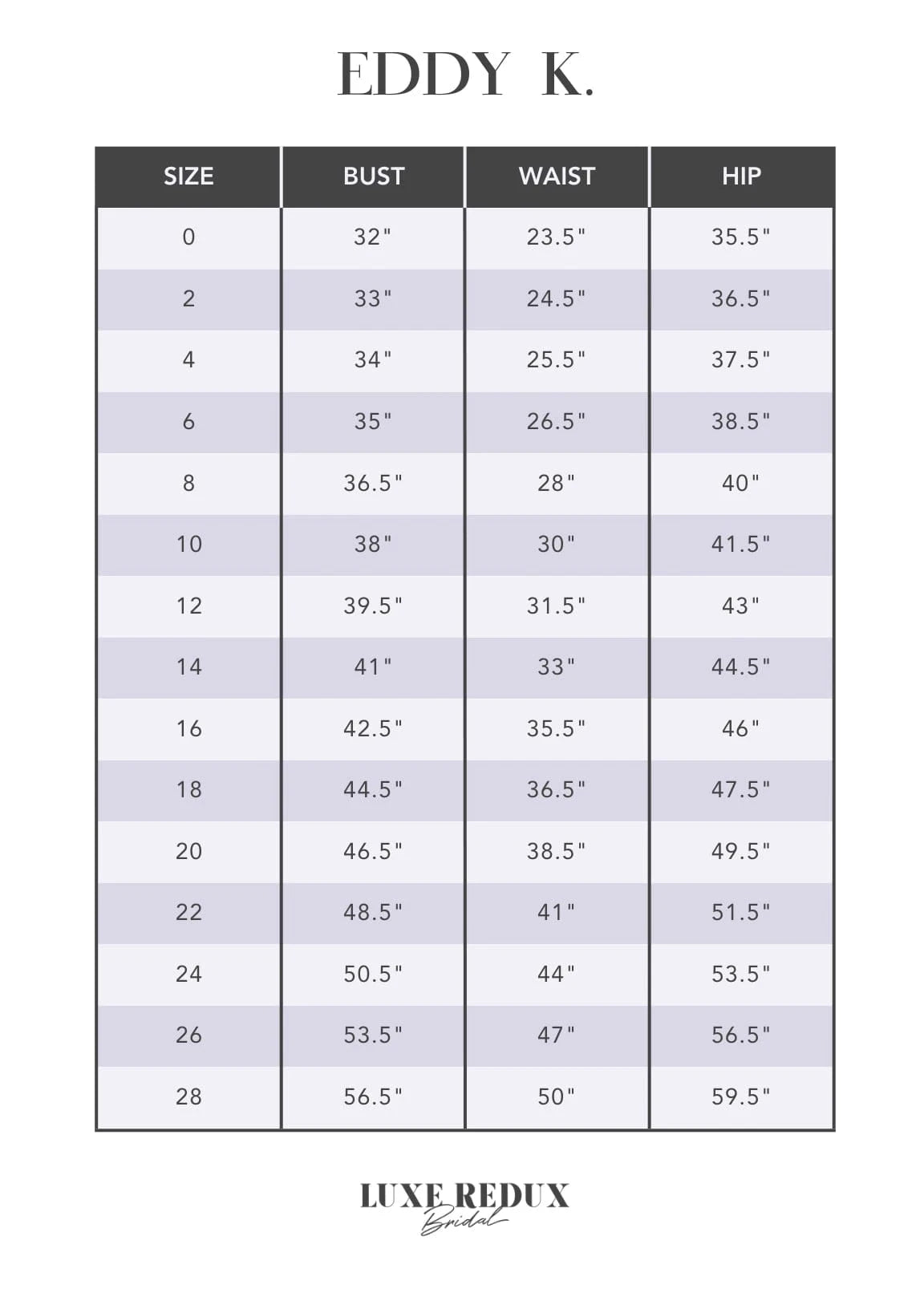 Eddy K. DR1968 - Size 14 Size Chart