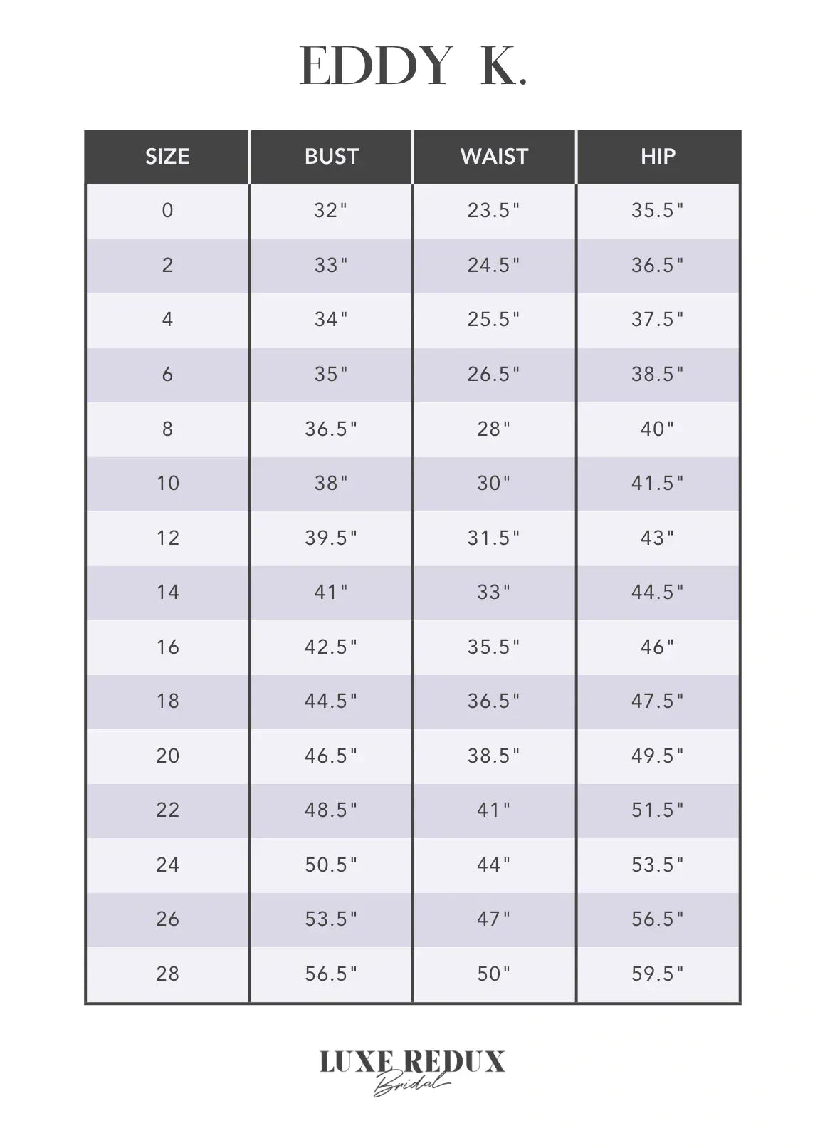 Eddy K. Suri - Size 12 Size Chart