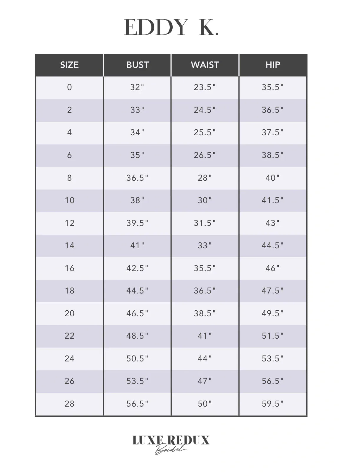 Eddy K. Cleo - Size 12 Size Chart