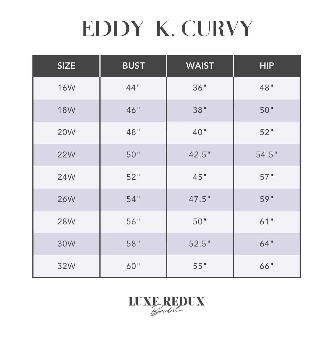 Eddy K. Dylan - Size 22W Size Chart