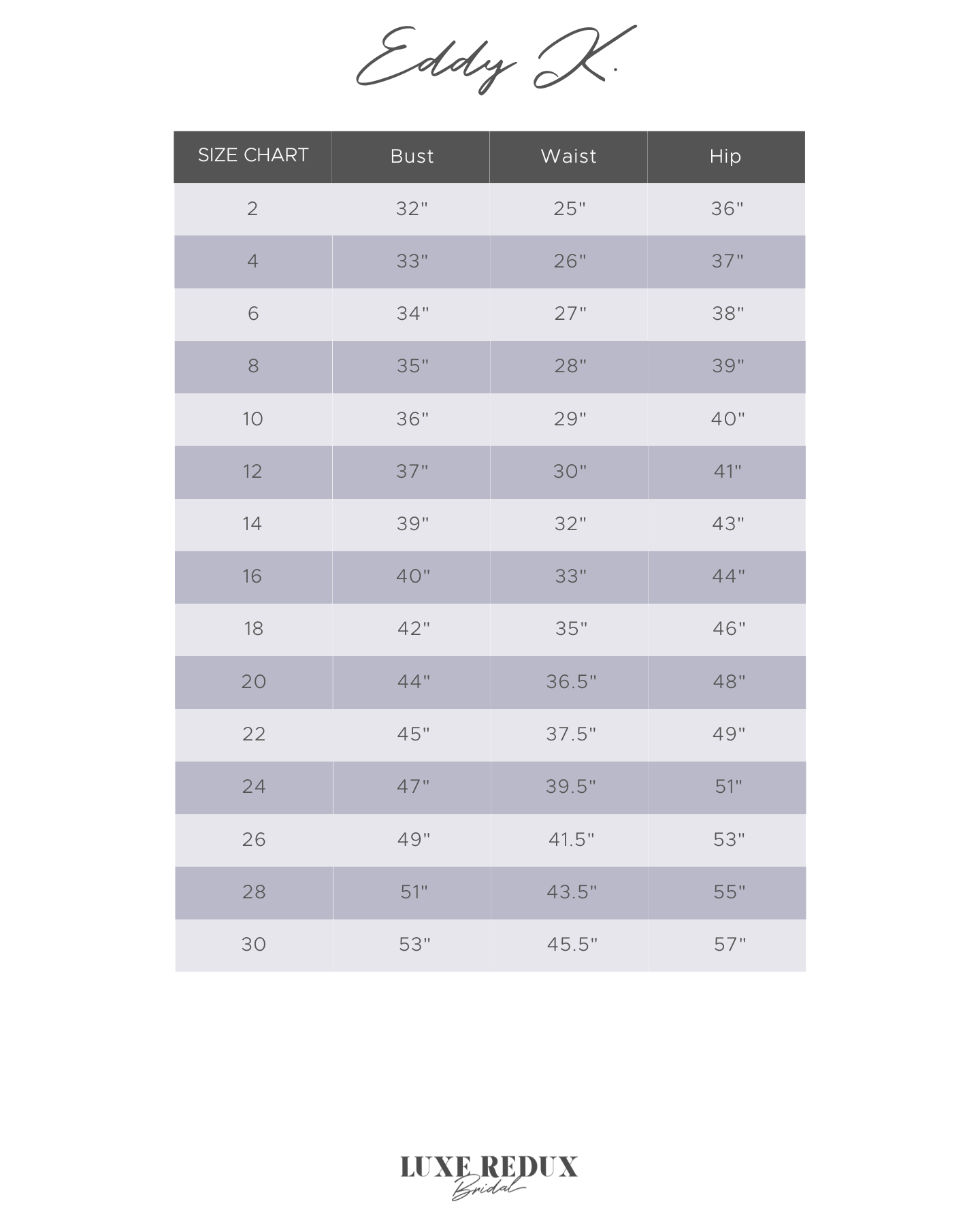 Eddy K. Olive - Size 14 Size Chart