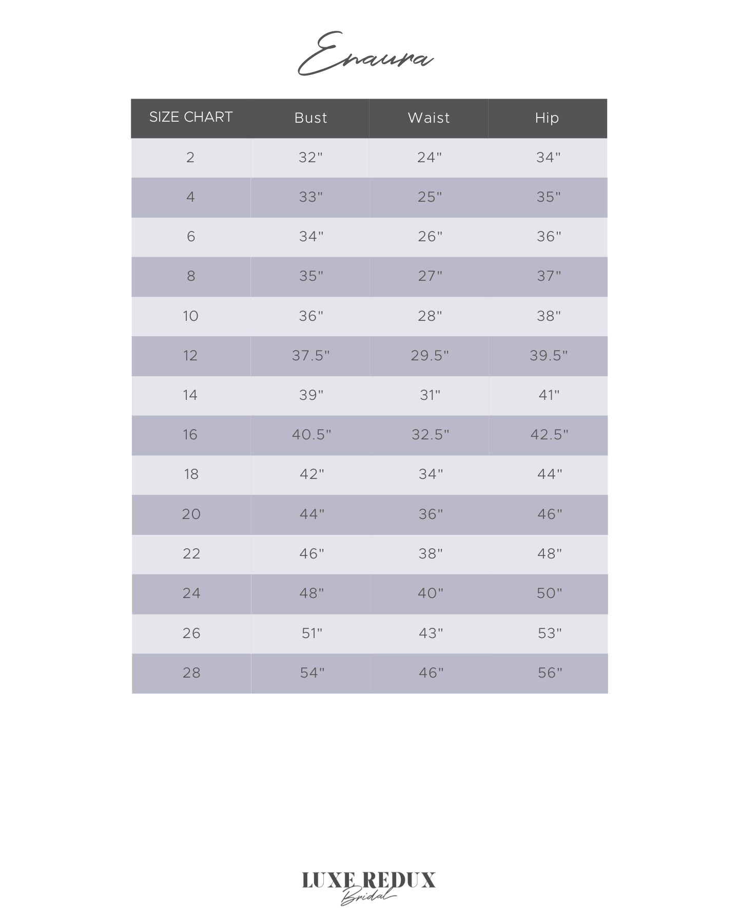 Enaura Dolly - Size 12 Size Chart