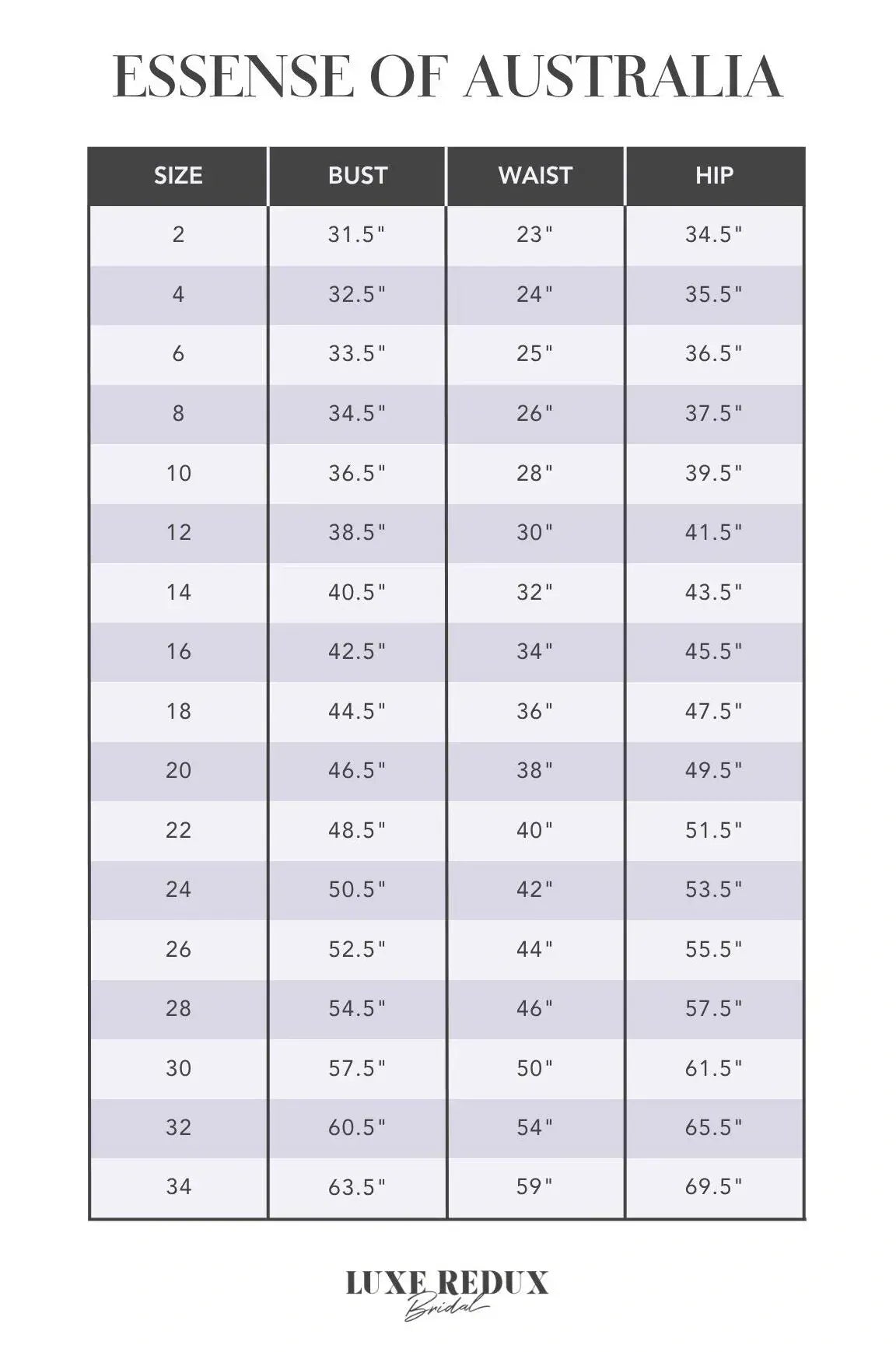 Essense of Australia D3929 - Size 20 Size Chart