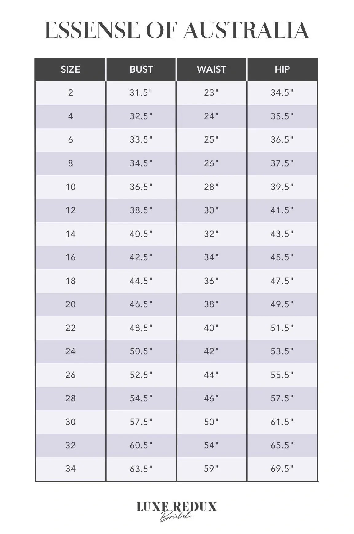 Essense of Australia D3636 - Size 12 Size Chart