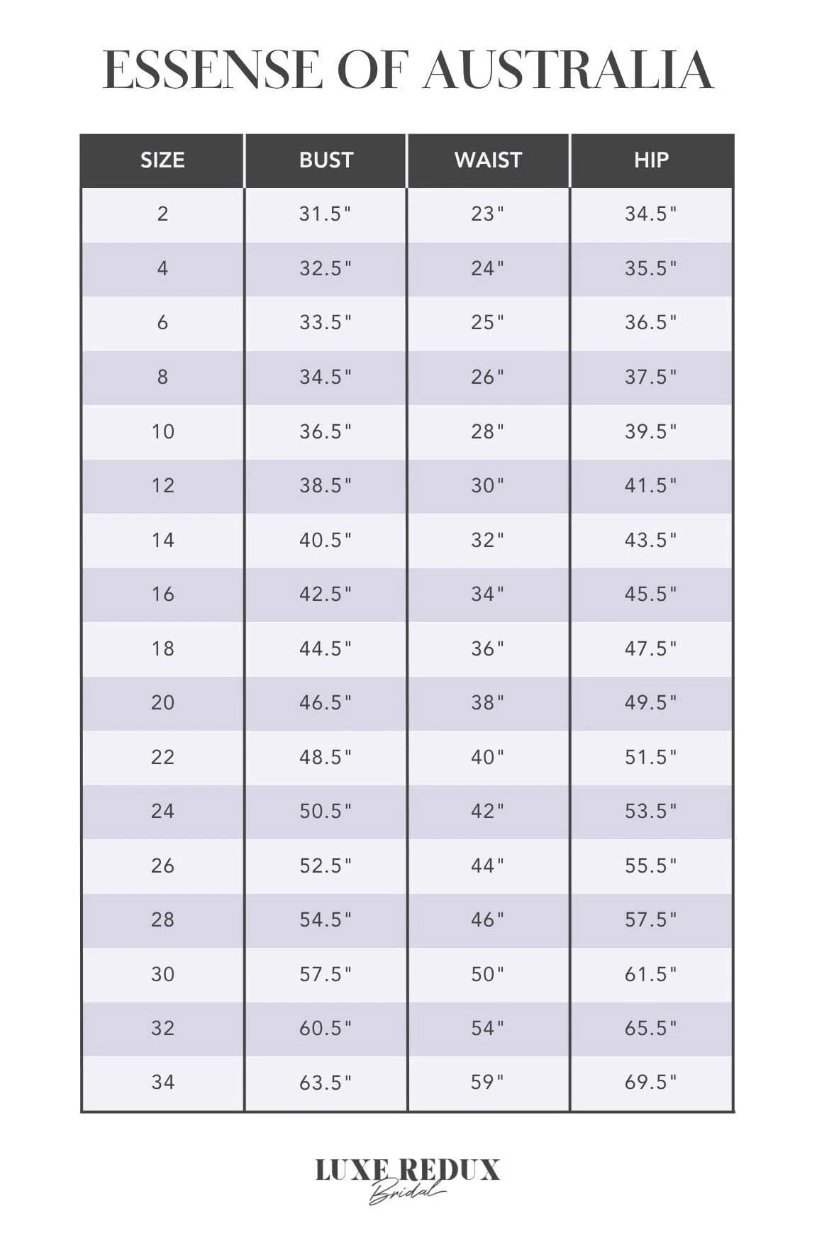 Essense of Australia D3709 - Size 22 Size Chart