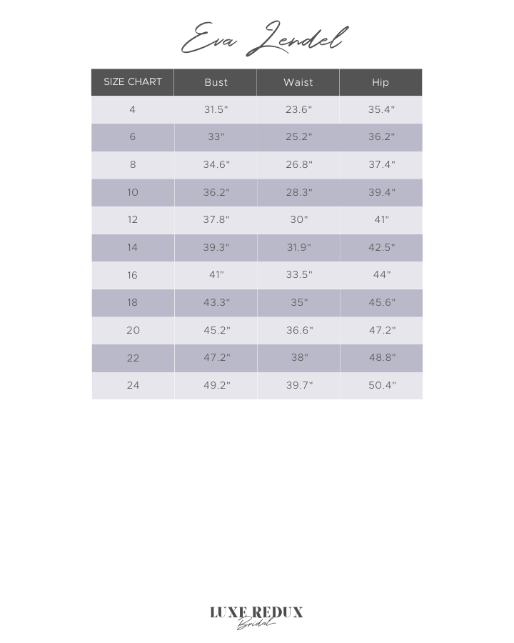 Eva Lendel Valentina [Without Cape] - Size 10 Size Chart