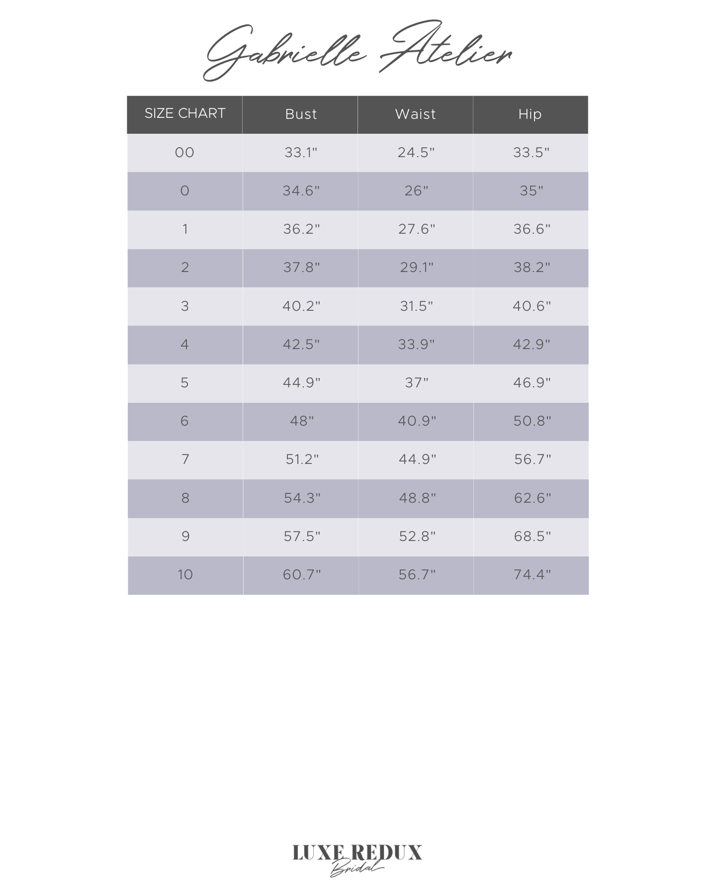 Gabrielle Atelier Tony + Overskirt - Size 12 Size Chart