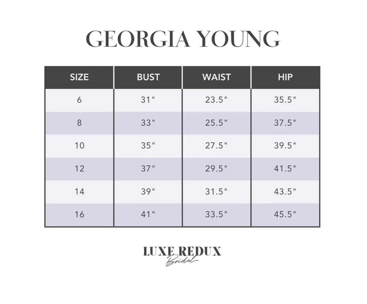 Georgia Young Cobalt - Size 14 Size Chart