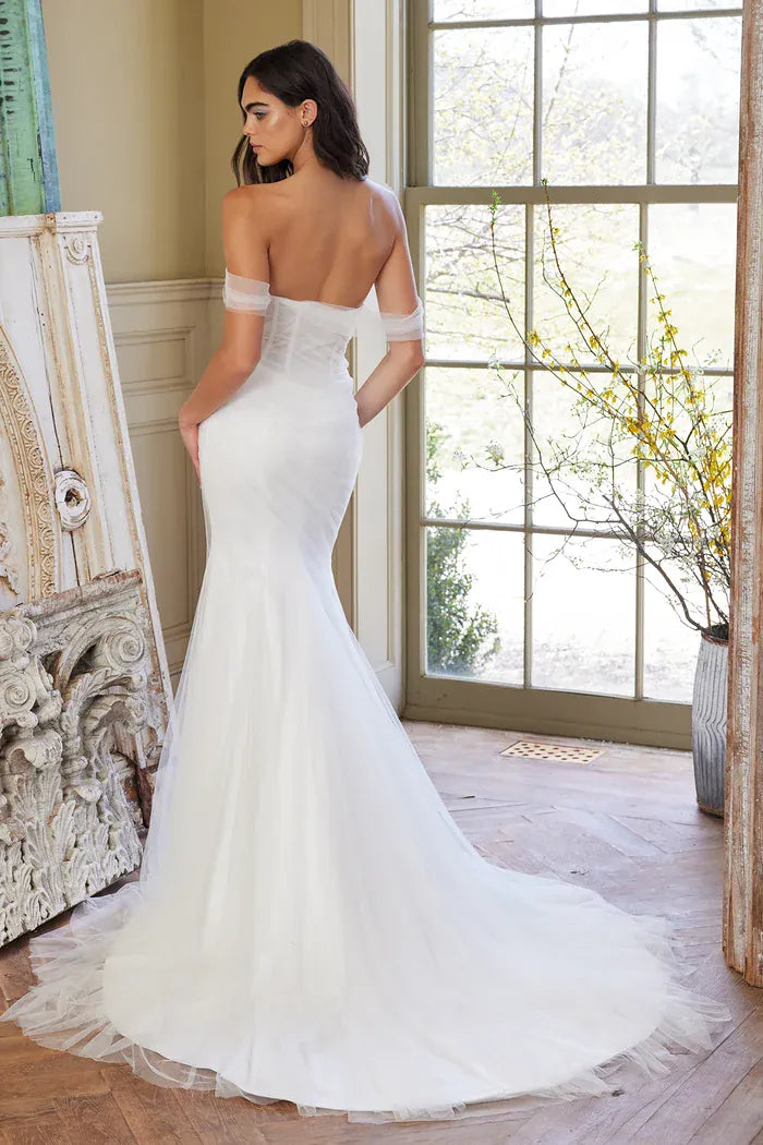 full back of ines di santo orla ivory mesh fitted wedding dress with a bustier top