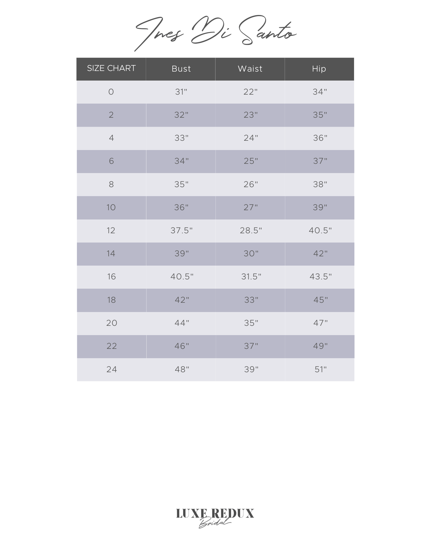 Ines by Ines Di Santo Opal - Size 12 Size Chart