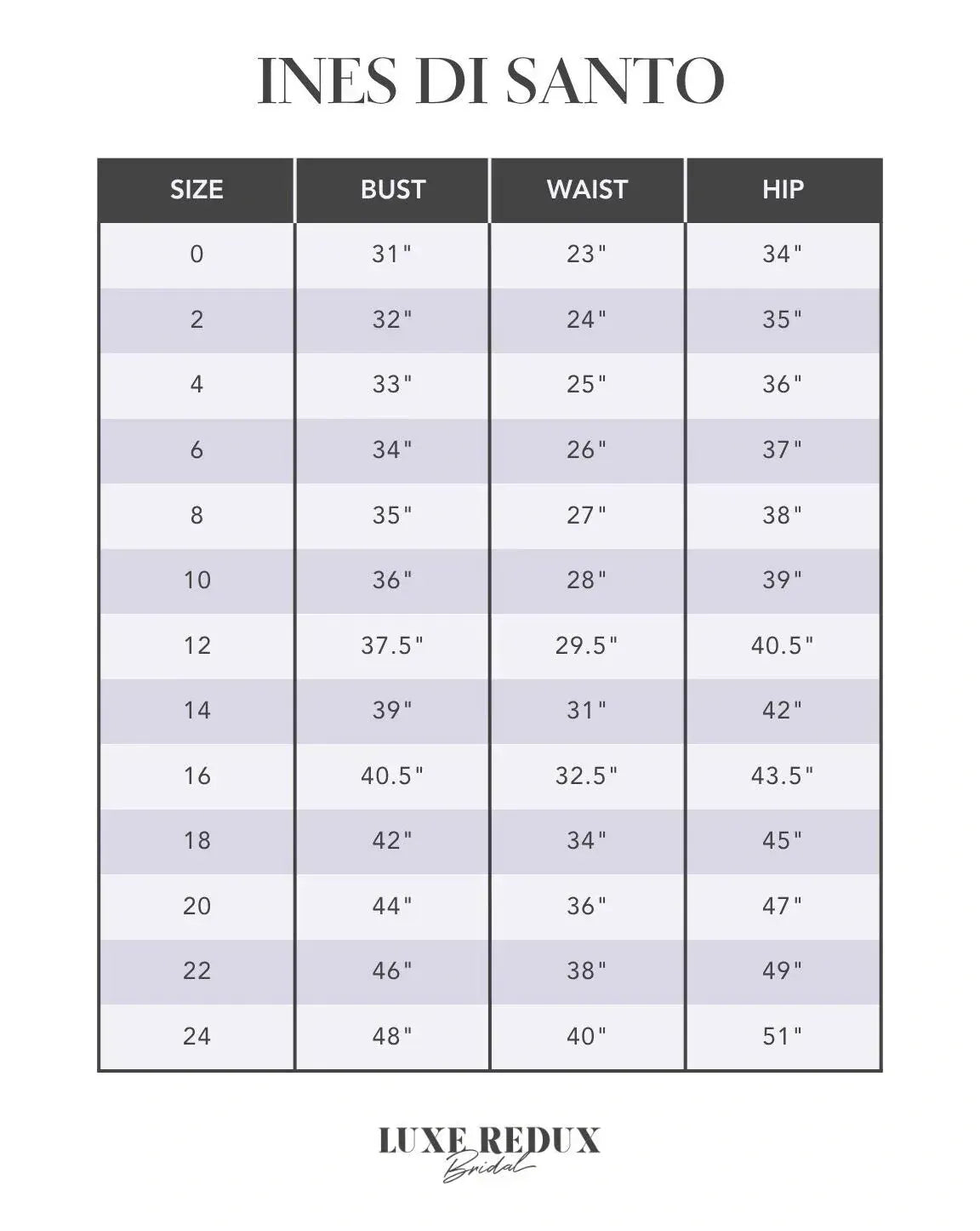 Ines Di Santo Cantrelle - Size 14 Size Chart