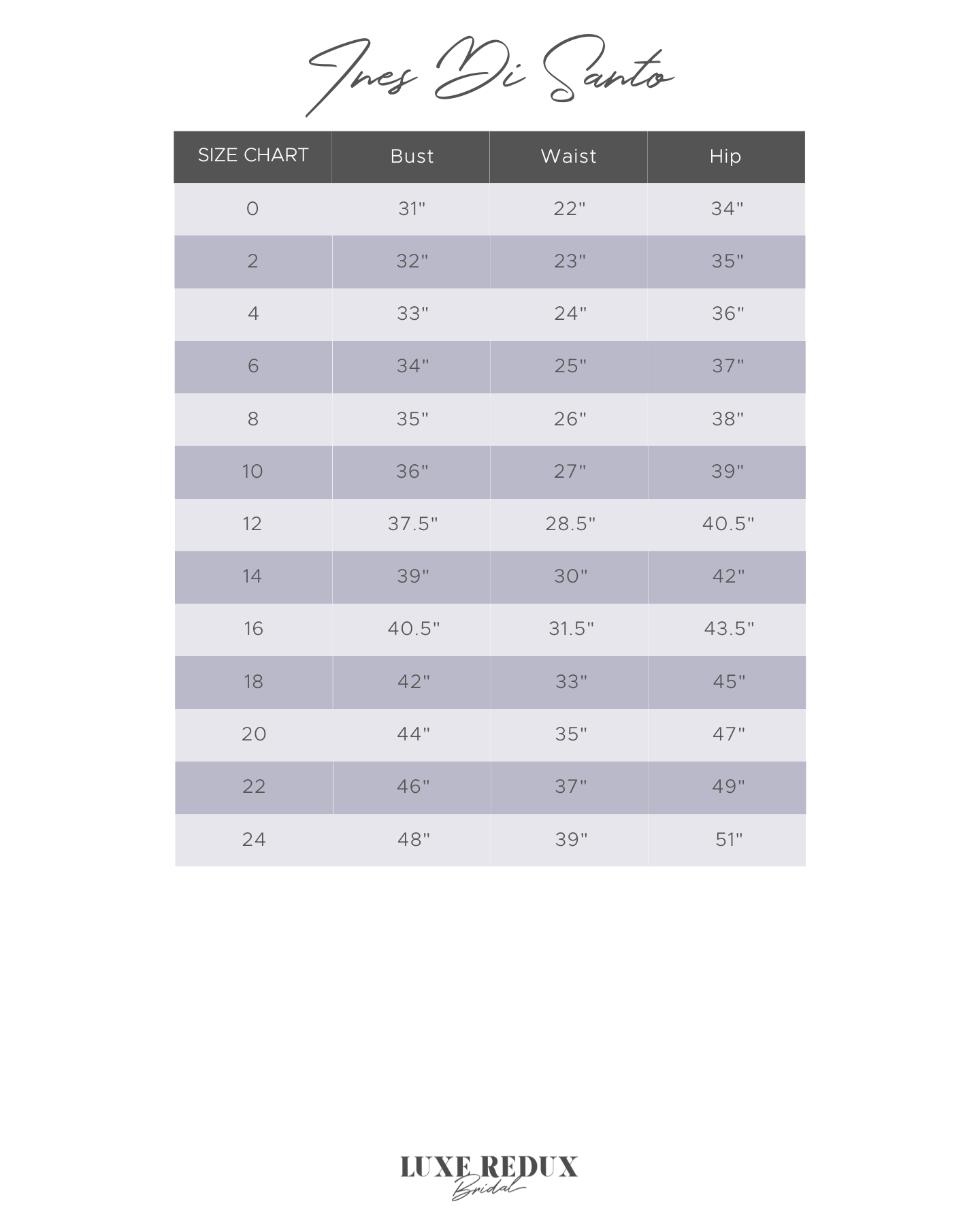 Ines Di Santo Ashlar - Size 14 Size Chart