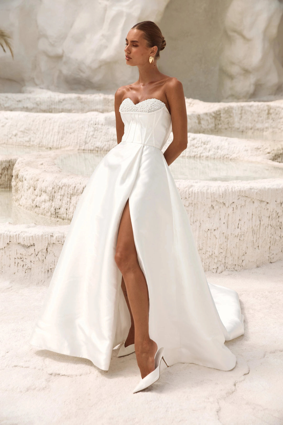 jane hill beaded wedding dress Beaded Structured Bodice Ball Gown With Drop Waist