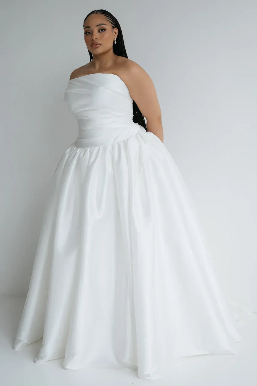 full front of jenny yoo charlotte ivory taffeta ball gown wedding dress with a drop waist and strapless bodice