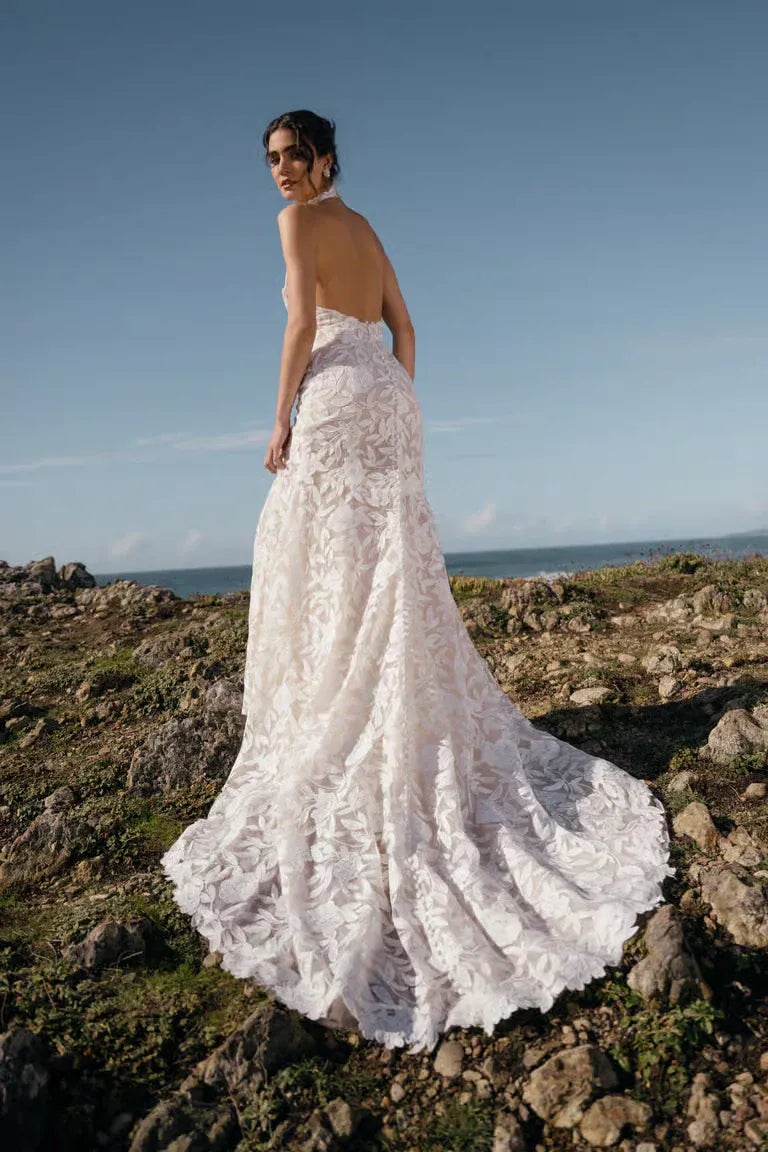 Jenny Yoo Garland Wedding Dress Lace Fit and Flare Bridal Gown with Halter Neckline and Oversized Florals Size 10 Luxe Redux Bridal Jenny Yoo Garland Wedding Dress Lace Fit and Flare Bridal Gown with Halter Neckline and Oversized Florals Size 10 Luxe Redux Bridal