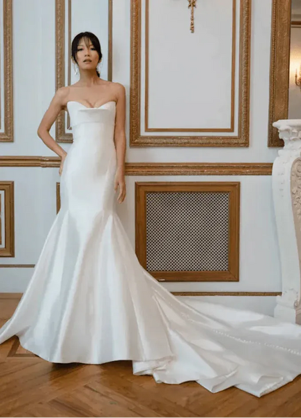 Jenny Yoo Rose Wedding Dress – Strapless Shimmer Twill Fit and Flare Bridal Gown with Ruched Neckline and Long Train – Size 12 – Luxe Redux Bridal
