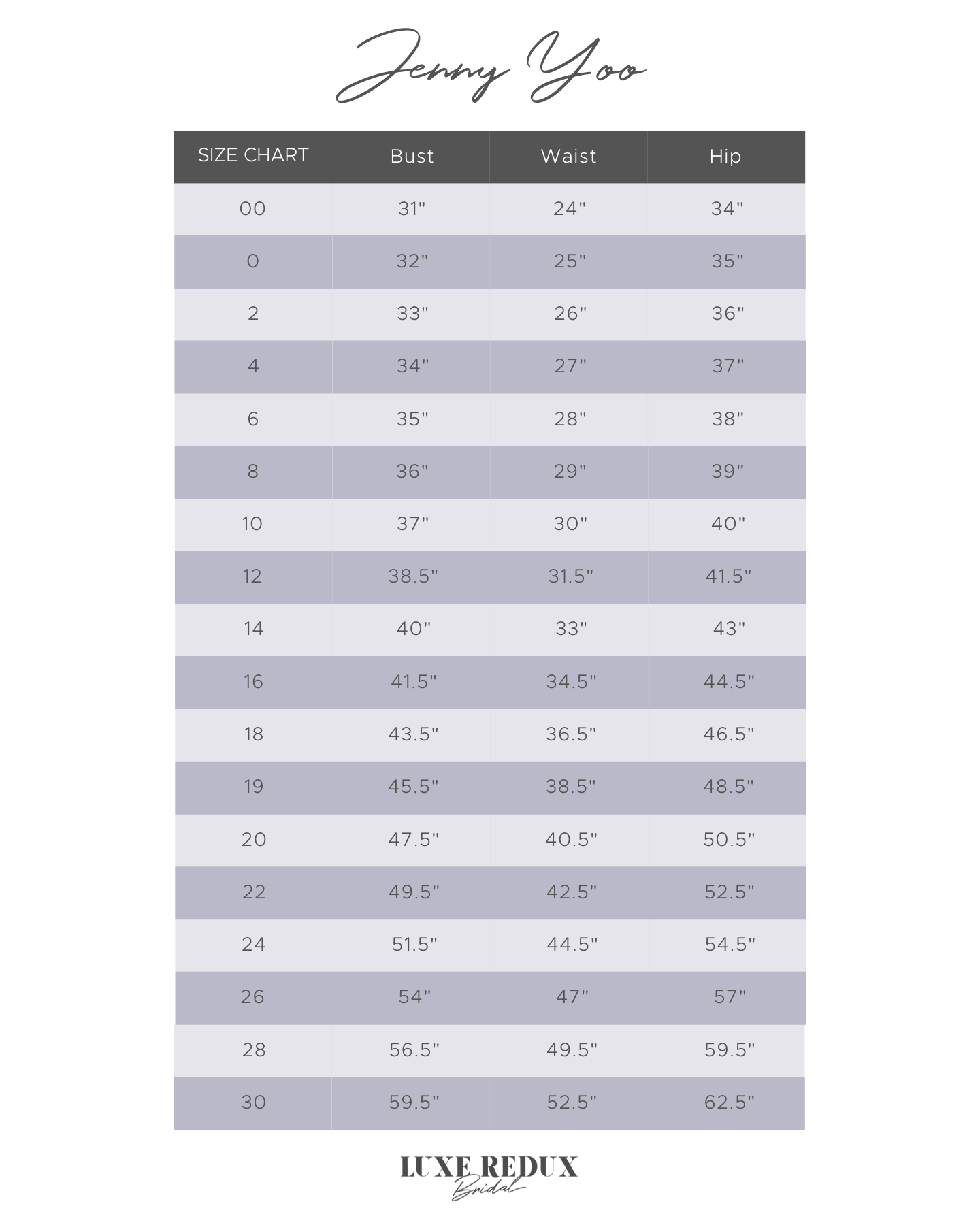 Jenny Yoo Tierney - Size 4 Size Chart