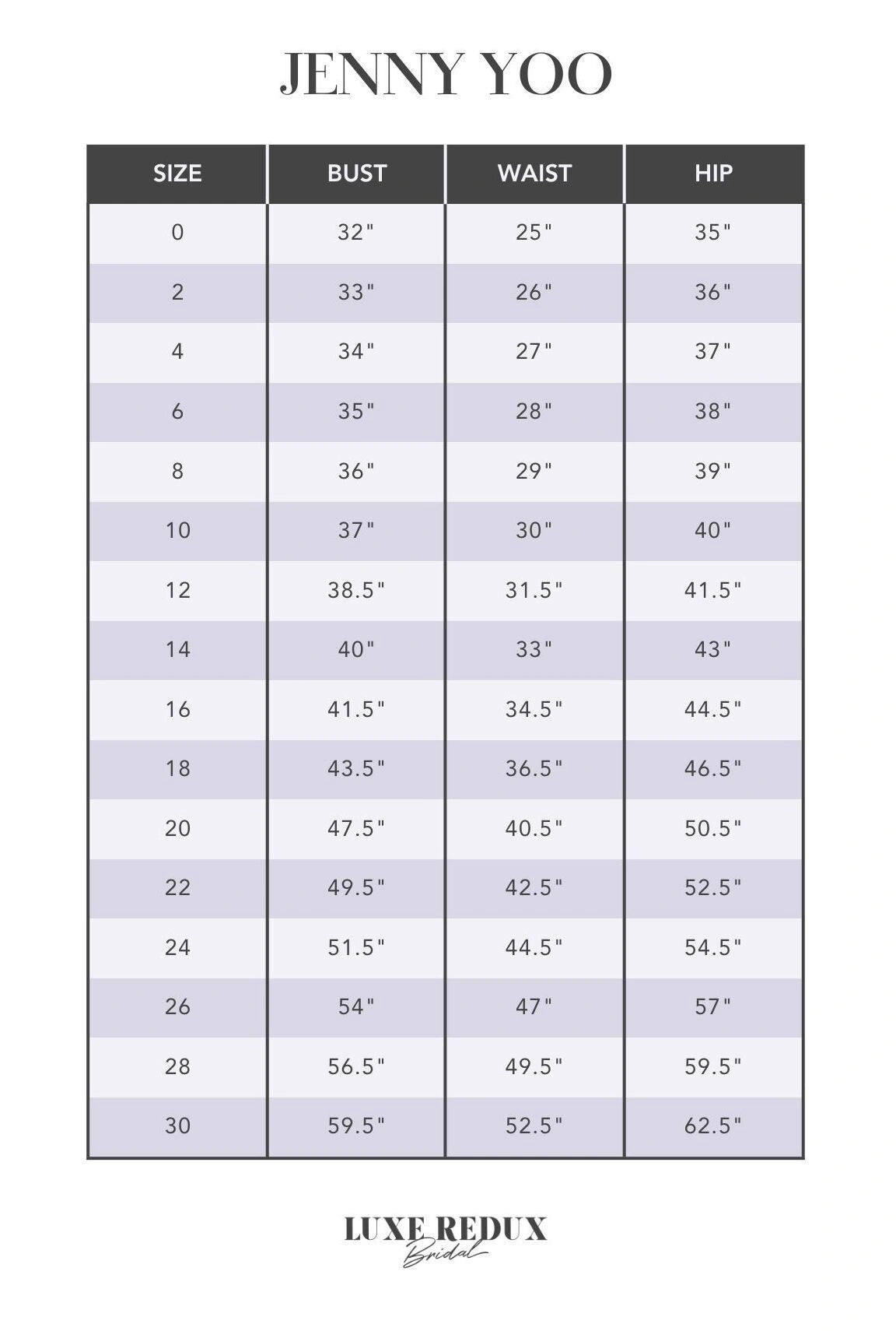 Jenny Yoo Morgan 124103B - Size 14 Size Chart