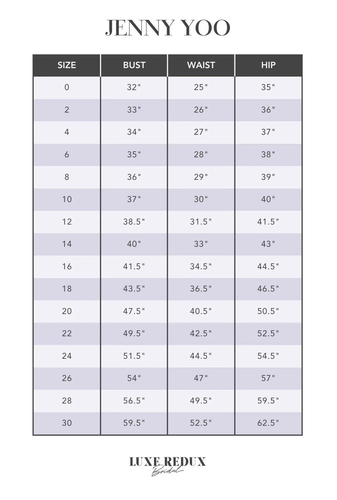 Jenny Yoo Savannah - Size 6 Size Chart