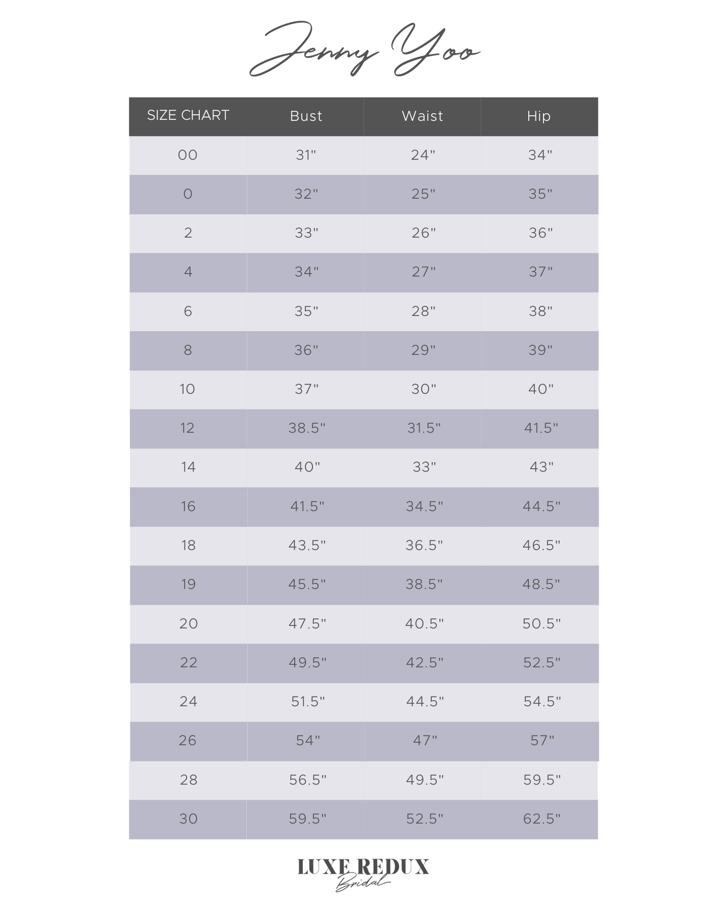 Jenny Yoo Luciana - Size 12 Size Chart