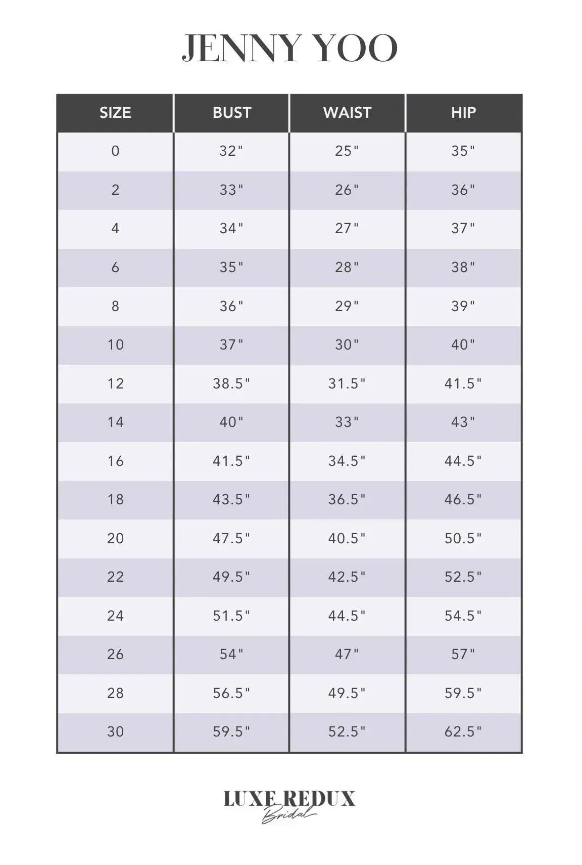 Jenny Yoo Hazel Gillian - Size 14 Size Chart