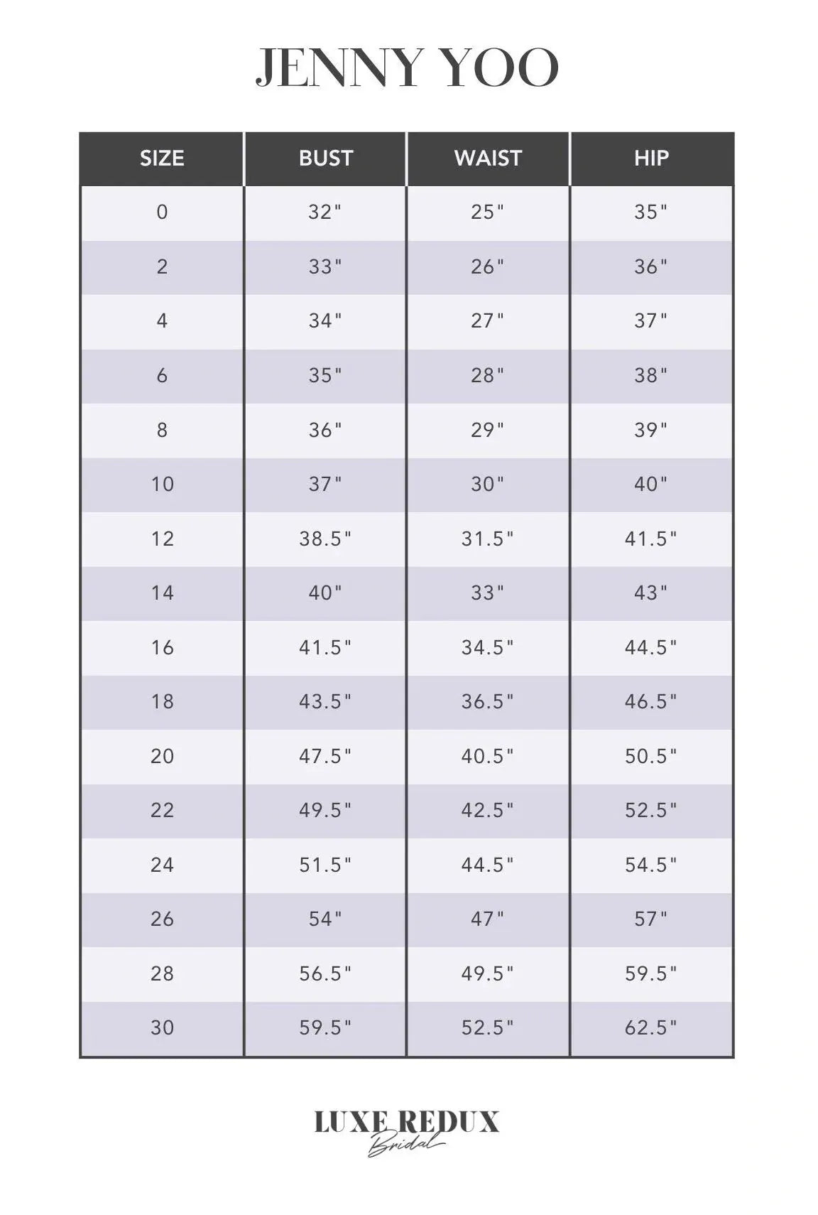Jenny Yoo Danielle - Size 4 Size Chart