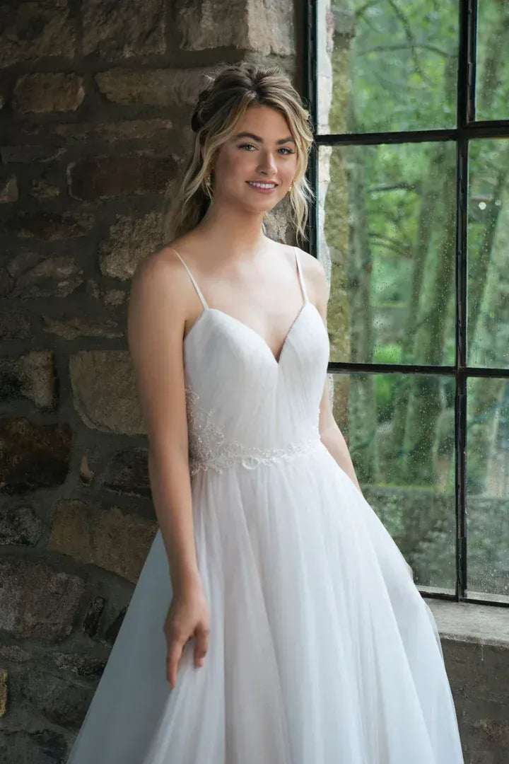 cheap designer wedding dresses Riviere Silk Embellished Dress Sample Vintage Sheath Bridal Gown with Natural Waist Affordable Wedding Dresses | Budget-Friendly