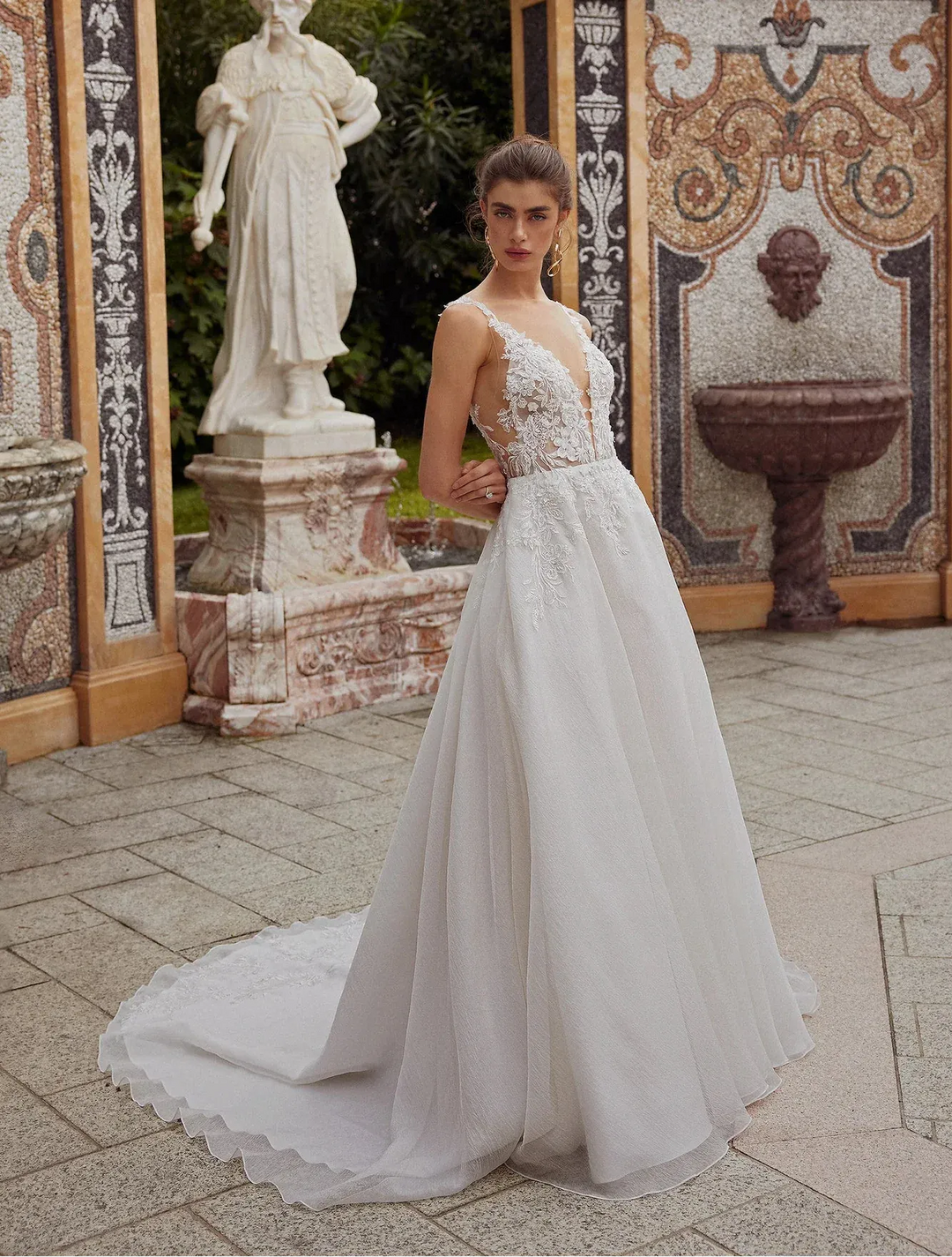 justin alexander bridal dresses Justin Alexander 88397 Wedding Dress – Organza A-line Bridal Gown with Deep V Neckline and Illusion Sides – Size 8 – Luxe Redux Bridal