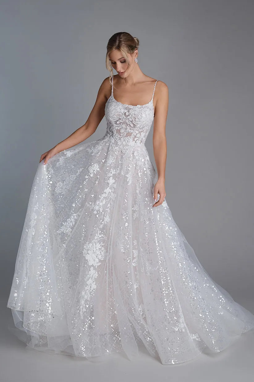glitter lace wedding dress A Line Corset Bridal Sequin JUJT2464AW Glitter Print Wedding Ball Gown