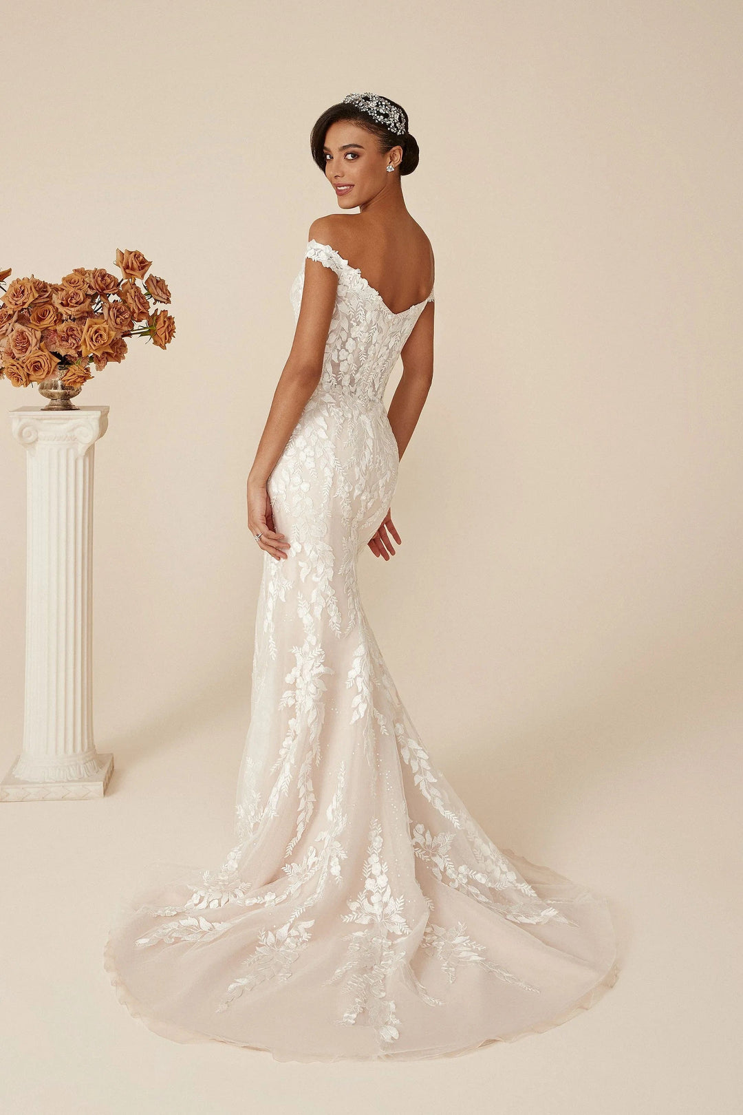 back of justin alexander deidra fitted lace wedding dress without the matching overskirt