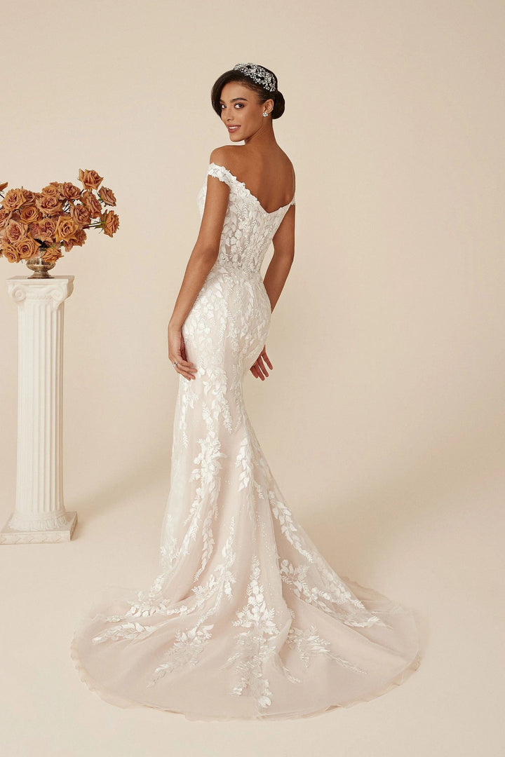 back of justin alexander deidra fitted lace wedding dress without the matching overskirt