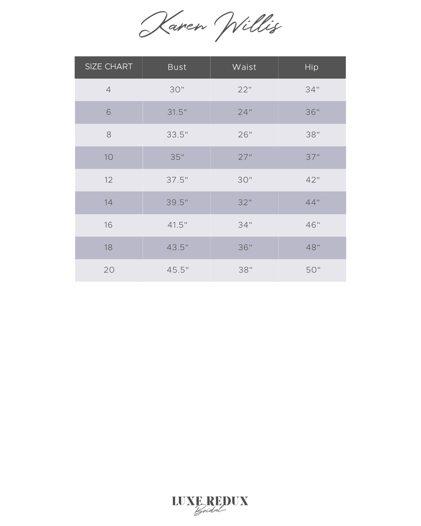 Karen Willis Holmes Nikki - Size 8 Size Chart