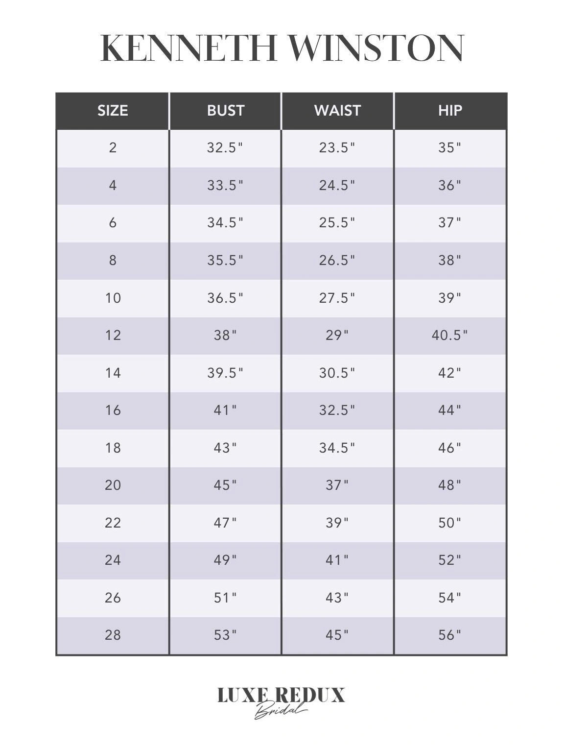 Kenneth Winston 1965 - Size 18 Size Chart