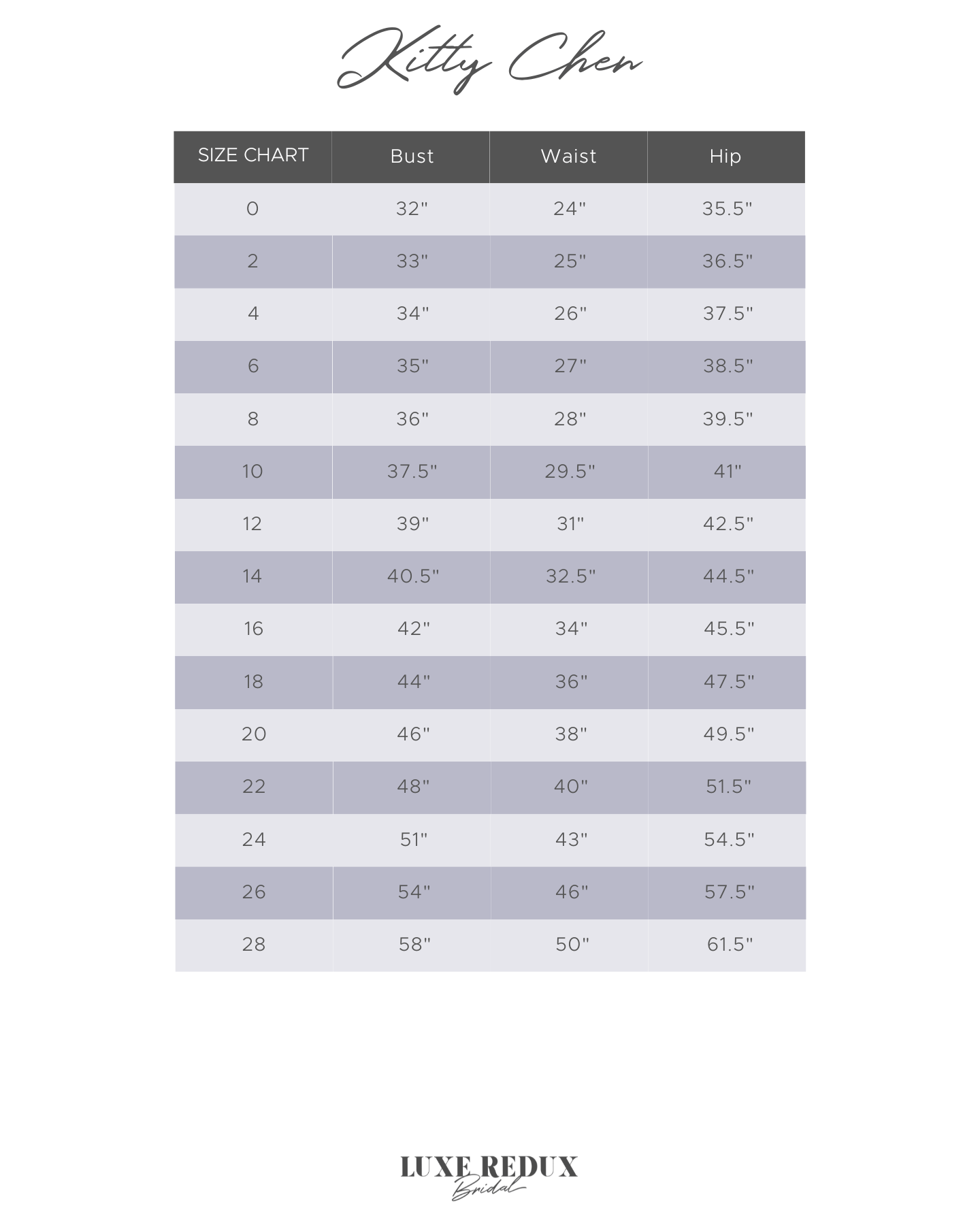 Kitty Chen Valencia - Size 14 Size Chart