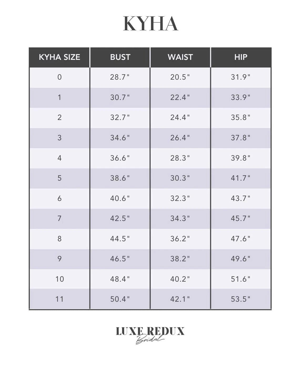 Kyha Nile - Size 10 Size Chart